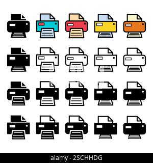 Set of Printer document web icon, printout machine technology flat sign vector illustration . Stock Vector