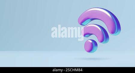 Wi Fi background 3d vector illustration with purple holographic wireless internet connection symbol Stock Vector