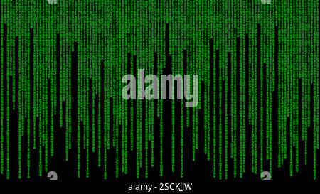 Matrix code, digital rain background, The falling green characters in vertical lines on computer screen Stock Photo