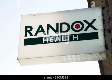 Randox Health sign at 143-149, Great Portland Street, London, W1W 6QN. Randox Health London Ltd. London. UK. (143) Stock Photo