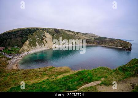 View on the entire Lulworth Cove, with the landslide off the cliff, which happened in autumn 2024 Stock Photo