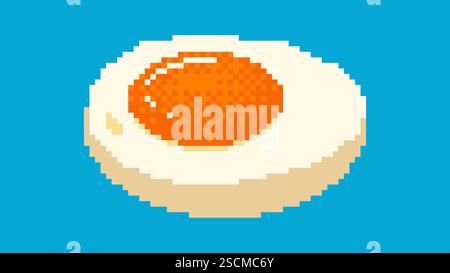 Pixel art of half an egg. Boiled egg in 8-bit video game style. Vector illustration of food on blue background Stock Vector