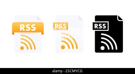RSS document icons symbolizing web feed formats for online content distribution Stock Vector