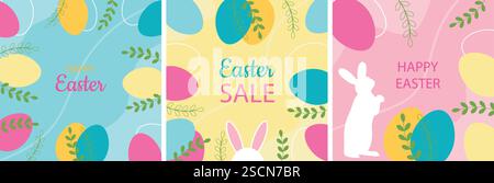 Set of Easter posters, placards, cards in minimalistic style. Stock Vector