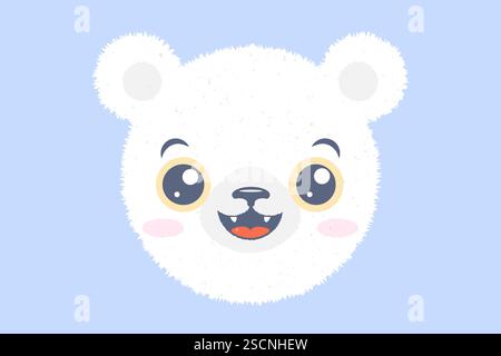 Vector illustration of head of a polar bear for children. Vector icon of kawaii white bear for kids party. Baby bear emoji. Stock Vector