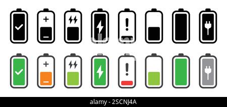 Battery, fast charging features, isolated battery icon set in colorful. vector illustration. Stock Vector
