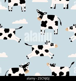 Seamless pattern with cute cows Stock Vector