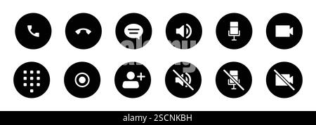 video call icon set. user interface in black and white color code. white background. vector illustration. Stock Vector