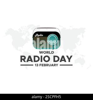 World radio day. 13 February. Tower signal icon. Poster or banner design of Radio day. Flat design vector illustration. Stock Vector