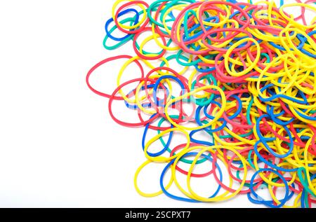 selection of colourful elastic bands on white background Stock Photo