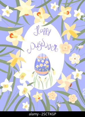 Easter greeting card with Easter bunnies and Easter eggs Stock Vector