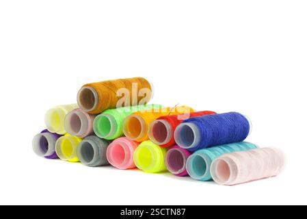 set of multi-colored sewing threads in coils, isolate on a white background Stock Photo