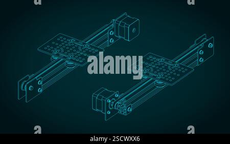 Belt driven linear actuator isometric blueprints Stock Vector Image ...