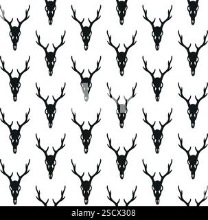 Vector seamless pattern of hand drawn sketch doodle deer skull isolated on white background Stock Vector