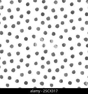 Abstract polka dots confetti seamless pattern. Hand drawn irregular black circles on white background. Black and white texture. Print for textile, fab Stock Photo