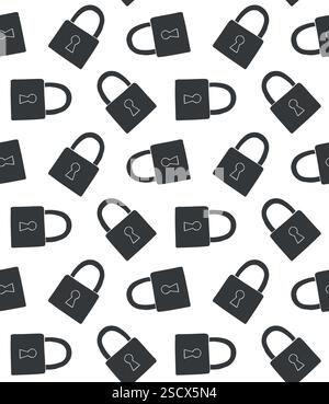 Vector seamless pattern of flat door lock isolated on white background Stock Vector