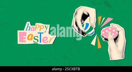 Happy Easter halftone collage vector illustration Stock Vector
