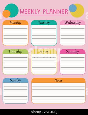 Color weekly planner. Vector illustration. Stock Vector