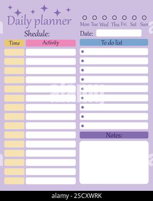 Modern color daily planner. Vector illustration. Stock Vector
