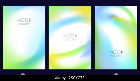 Abstract spring colors liquid background set. Vector springtime sunlight gradient blend illustration. Banner, poster, brochure, flyer design collectio Stock Vector