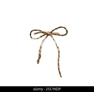 Jute twine string tied in a bow isolated cutout on white Stock Photo
