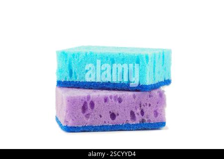 Multicolored sponges for washing dishes isolated on white background Stock Photo