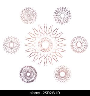 Set of seven geometric circular elements. Vector monogram on white background. Vector illustration Stock Vector