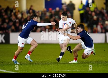 England's Angus Hall is tackled by France's Fabien Brau-Boirie (right ...