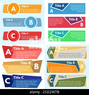 Four sets of three elements of infographic design. Step by step infographic design template. Vector illustration Stock Vector