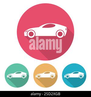 Set of four flat style cars in multi colored circles with shadow. Vector illustration Stock Vector