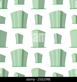 Seamless Pattern with modern isometric building on a white background. View of the building from the bottom. Vector illustration. Stock Vector