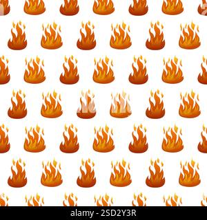 Seamless pattern with fire flame on white background. Vector illustration. Stock Vector