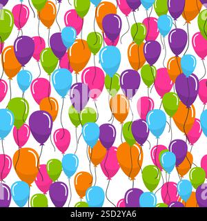 Seamless pattern with multicolored helium balloons on white background. Vector illustration. Stock Vector