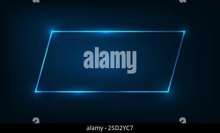 Neon rectangular frame with shining effects on dark background. Empty glowing techno backdrop. Vector illustration. Stock Vector