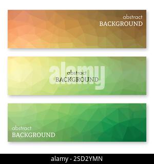 Set of three multi colored banners in low poly art style. Background with place for your text. Vector illustration Stock Vector