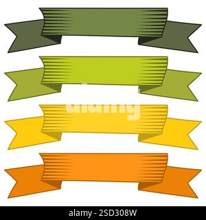 Set of four multicolor ribbons and banners for web design. Great design element isolated on white background. Vector illustration. Stock Vector