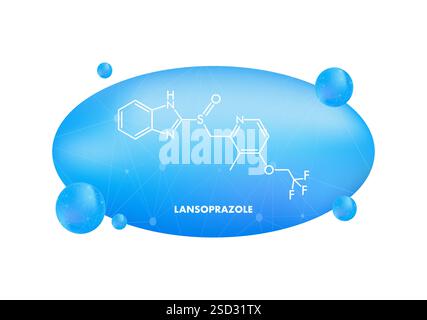 Lansoprazole molecular structure with blue gradient background Stock Vector