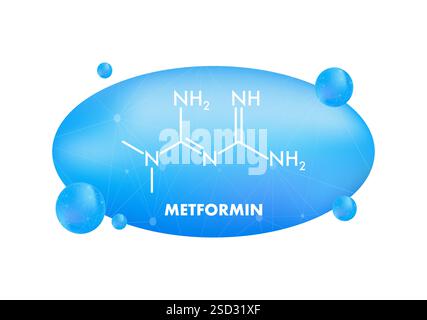 Metformin Molecular Structure with Blue Gradient Background Stock Vector
