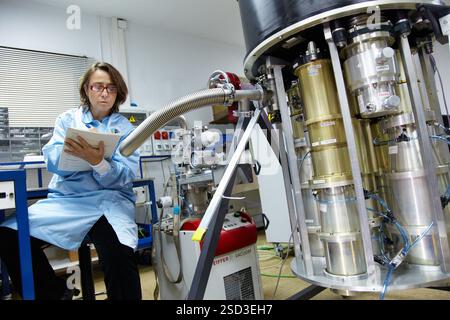 Polarimeters, Instrument QUIJOTE, Electronics laboratory, Instituto Astrofisica de Canarias IAC, La Laguna, Tenerife, Canary Islands, Spain The QUIJOTE Q-U-I JOint TEnerife CMB Experiment is a scientific collaboration between the Instituto de AstrofÌsica de Canarias Tenerife, Spain, the Instituto de FÌsica de Cantabria Santander, Spain, the Departamento de Ingenieria de COMunicaciones Santander, Spain, the Jodrell Bank Observatory Manchester, UK, the Cavendish Laboratory Cambridge,UK, and the IDOM company Spain It will start operations during 2011, and it consists in two telescopes and three i Stock Photo