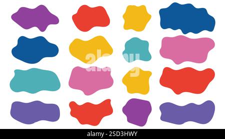 Set of oval organic stains, colorful irregular form. Simple freeform, asymmetric blob, backgrounds. Stock Vector