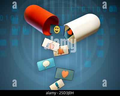 Looking for validation and positive feedback on social networks. Digital illustration, 3d render. Stock Photo