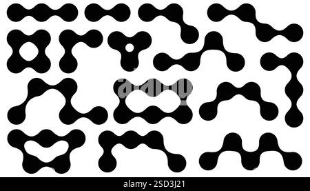 Metaball shapes collection. Black design elements with rounded shapes isolated on white background. Stock Vector