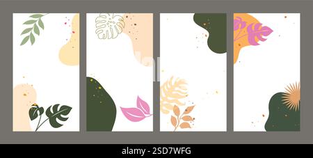 Summer background clipart poster set. Summer frame design with white abstract background template clip art for card tags and flyers vector Stock Vector