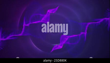 Image of abstract purple and blue waves creating dynamic energy flow on dark background Stock Photo