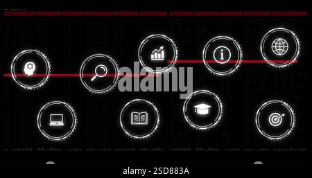 Icons representing various concepts like education and information, data processing image Stock Photo