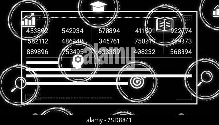 Data processing and analytics image over various icons and numerical data Stock Photo