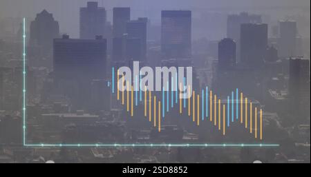 Financial data graph image over cityscape with skyscrapers Stock Photo