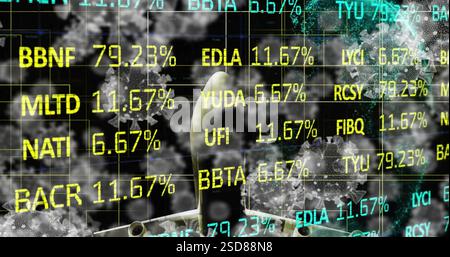 Image of financial data processing and virus cells Stock Photo