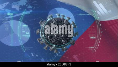 Image of flag of czech republic, data processing and virus cell Stock Photo