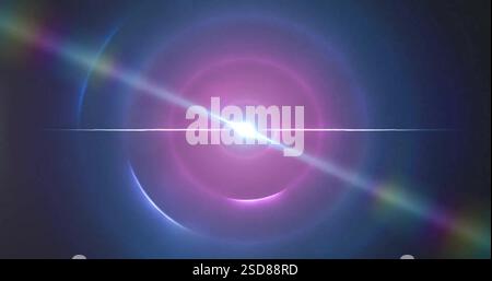 Image of data stream over blue and pink circular scanner on black background Stock Photo